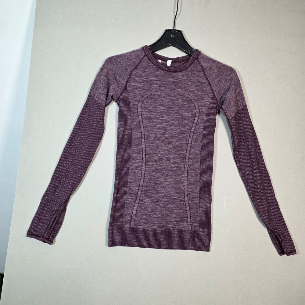 Lululemon Swiftly Wool Pullover Women’s 2 Plum Merino Blend Thumbholes